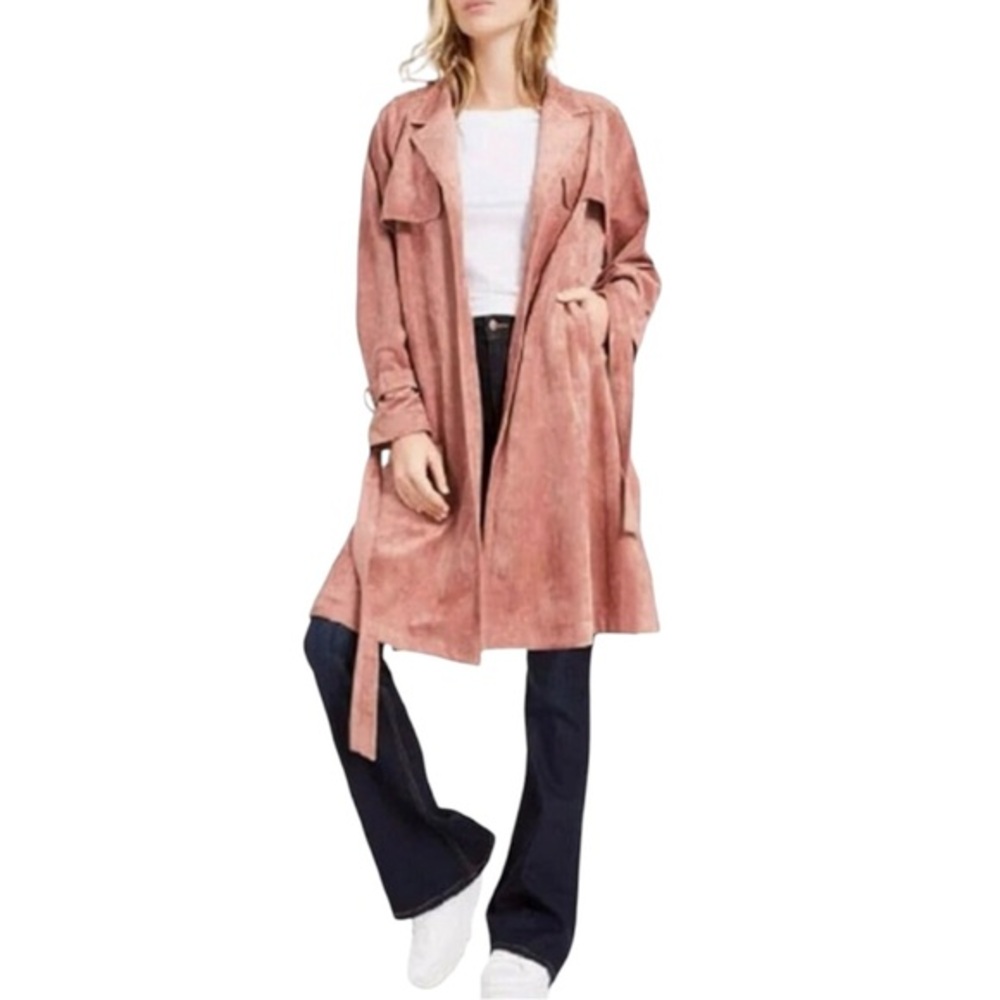 OAT NY Oversized Blush Pink Suede Trench Coat Belted